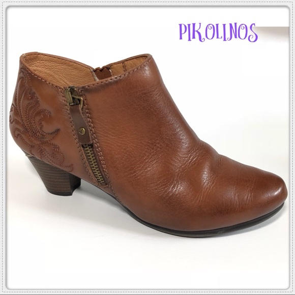 PIKOLINOS Shoes - PIKOLINOS BROWN LEATHER EMBOSSED ANKLE BOOTIES 38